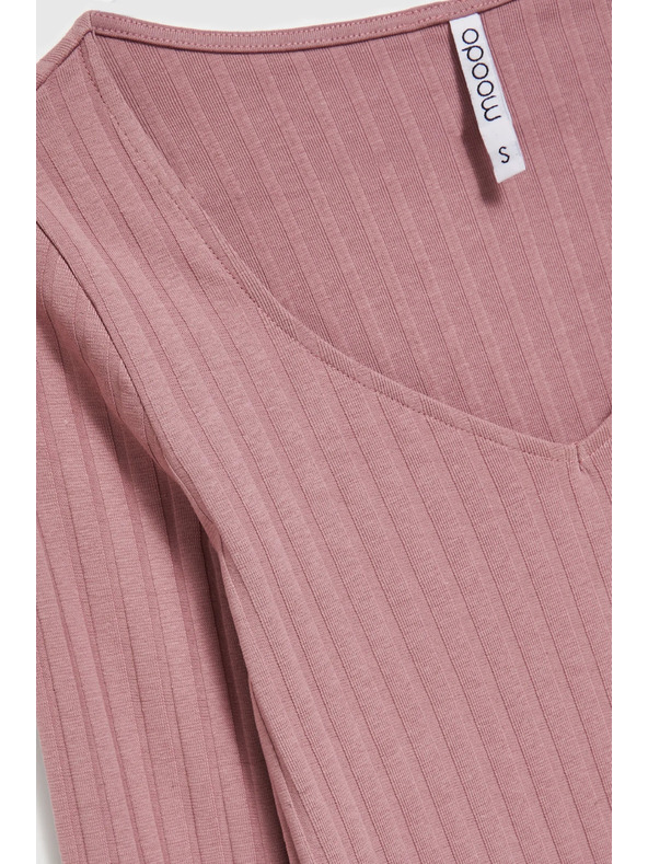 Moodo Пудрово розов дамски топ с дълъг ръкав