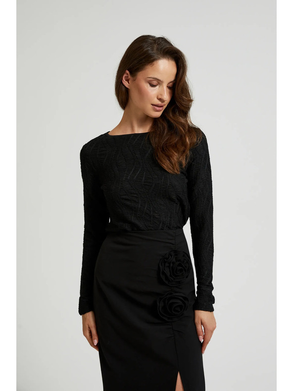 Moodo Черен дамски топ с дълъг ръкав