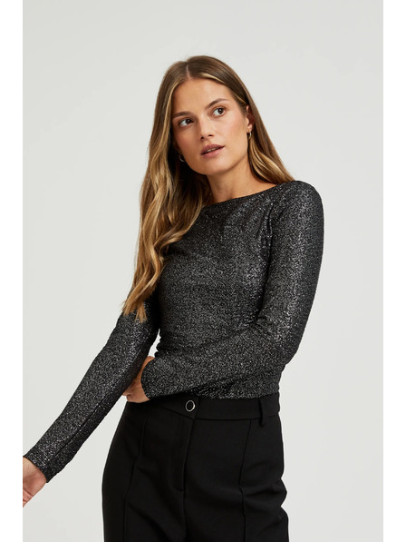 Moodo Черен лъскав топ с дълъг ръкав