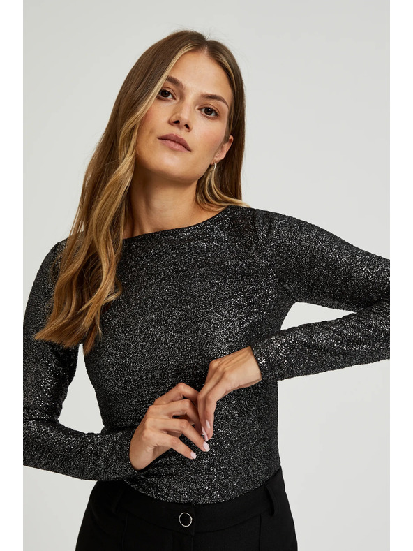 Moodo Черен лъскав топ с дълъг ръкав