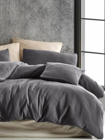 Kvalitex Удължено муселиново спално бельо 140x220, 70x90cm тъмносиво Kvalitex