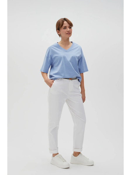 Moodo Бял дамски панталон с колан Moodo