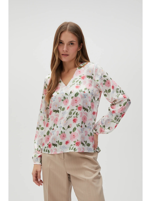 Moodo Бяла дамска цветна блуза Moodo