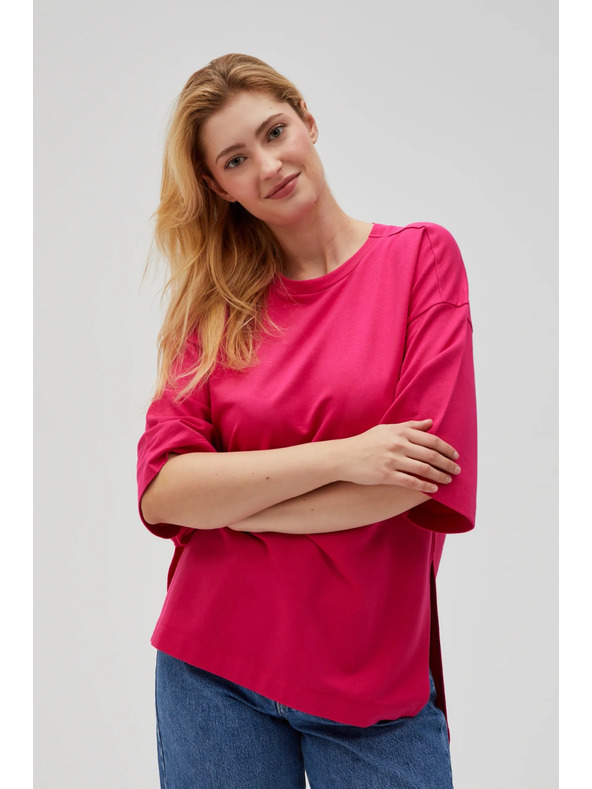 Moodo Фуксиева дамска суитшърт с цепки Moodo