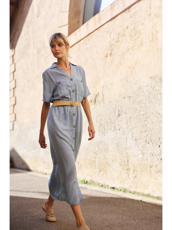 Moodo Синя дамска рокля с риза Moodo