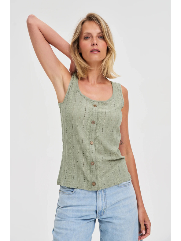 Moodo Маслинен щампован потник с копчета