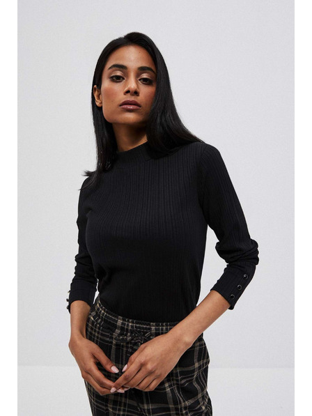 Moodo Черна ребрена тениска с дълъг ръкав