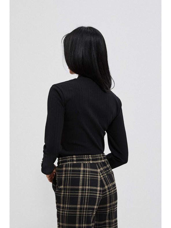 Moodo Черна ребрена тениска с дълъг ръкав