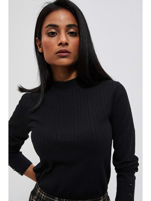 Moodo Черна ребрена тениска с дълъг ръкав