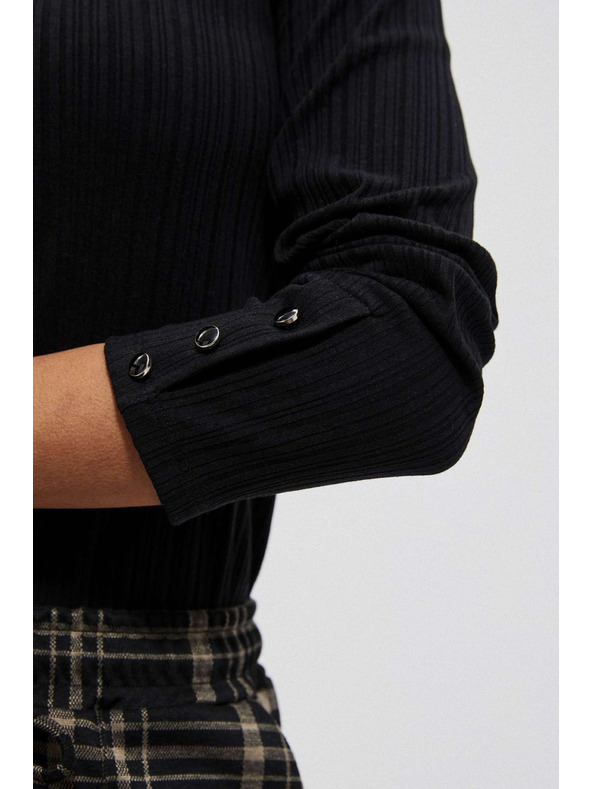 Moodo Черна ребрена тениска с дълъг ръкав