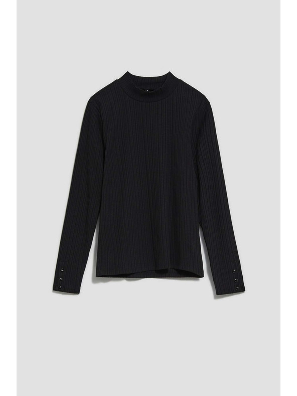 Moodo Черна ребрена тениска с дълъг ръкав