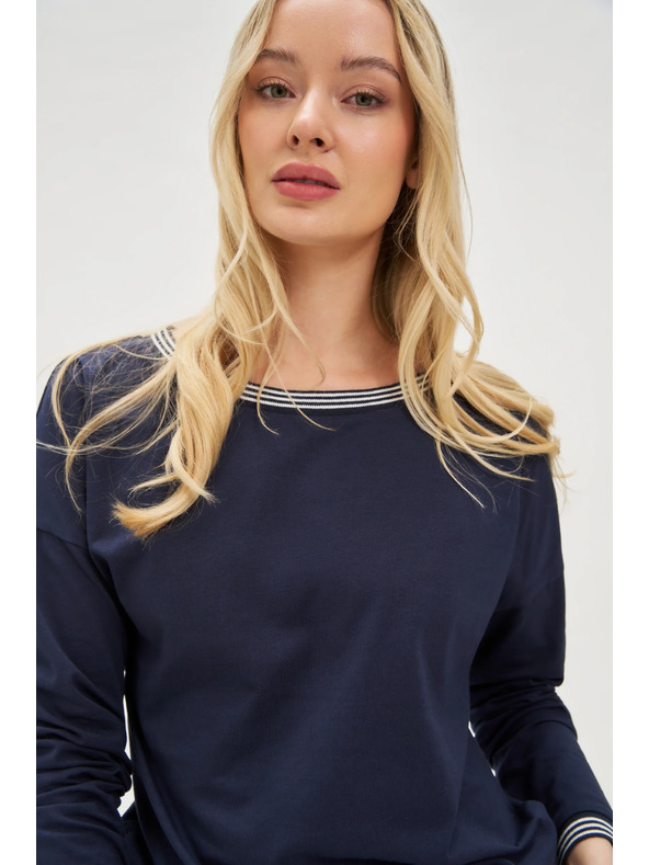 Moodo Тъмносиня дамска тениска с дълъг ръкав Moodo