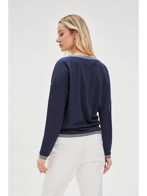 Moodo Тъмносиня дамска тениска с дълъг ръкав Moodo