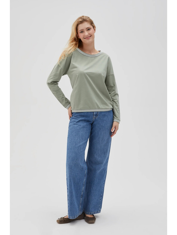 Moodo Маслинена дамска тениска с дълъг ръкав Moodo