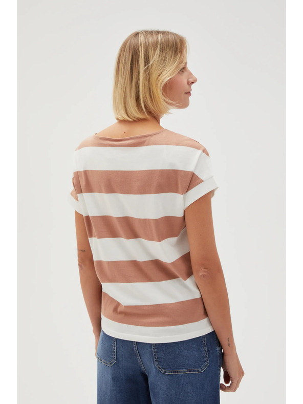 Moodo Бежово-бяла раирана дамска тениска Moodo