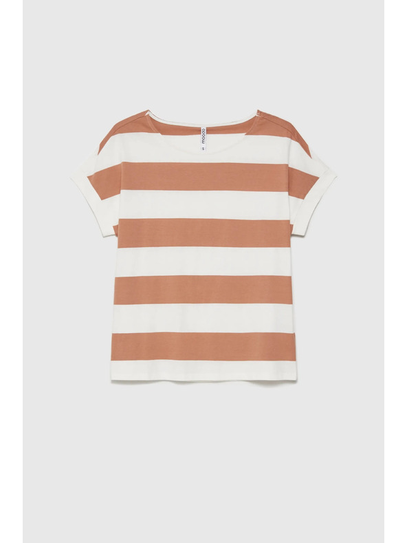 Moodo Бежово-бяла раирана дамска тениска Moodo