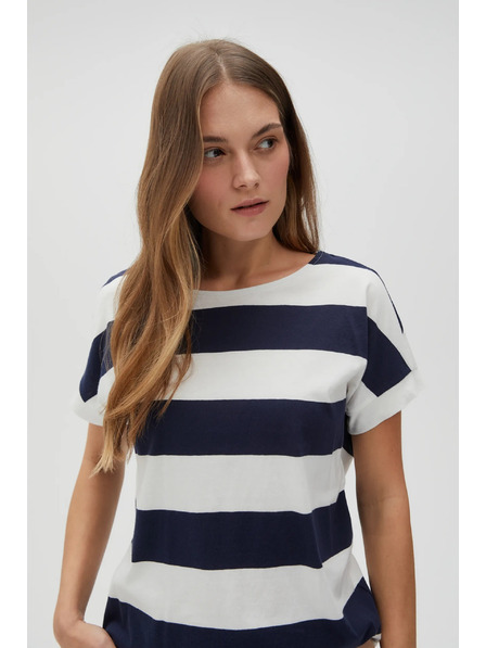 Moodo Синьо-бяла раирана дамска тениска Moodo