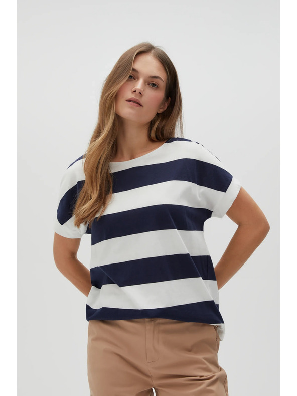 Moodo Синьо-бяла раирана дамска тениска Moodo