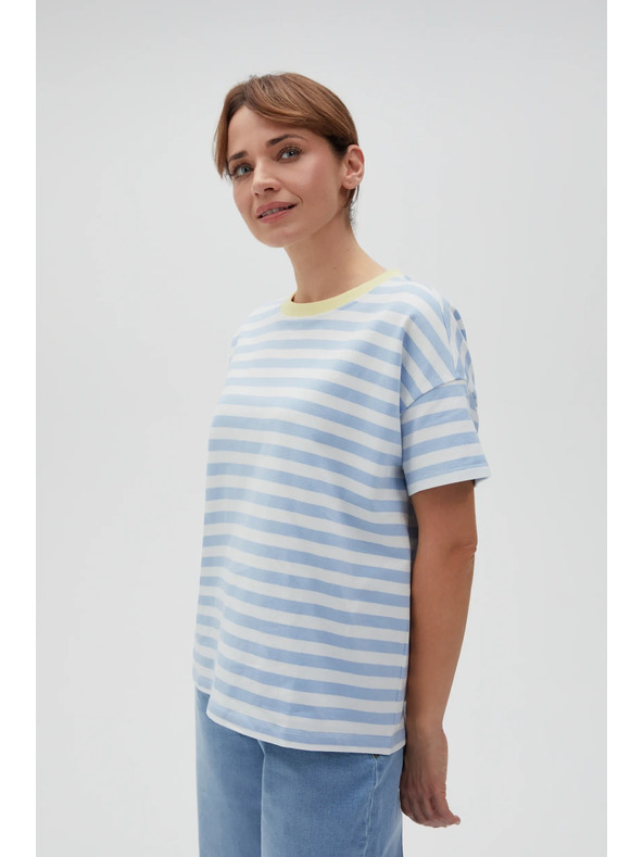 Moodo Синьо-бяла раирана тениска с жълта яка