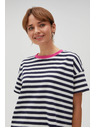 Moodo Синьо-бяла раирана тениска с розов яка