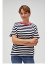 Moodo Синьо-бяла раирана тениска с розов яка