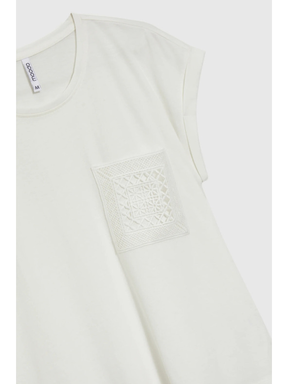 Moodo Бял памучен топ с джоб