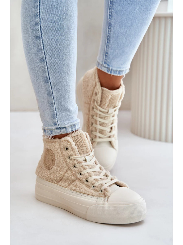 BIG STAR SHOES Затоплени дамски маратонки с пухкав хастар тип овча вълна Big Star Бежови