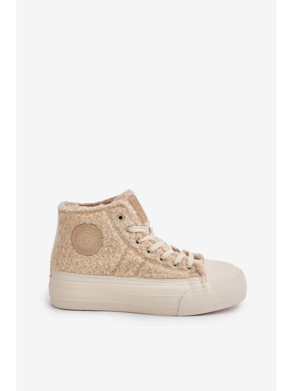 BIG STAR SHOES Затоплени дамски маратонки с пухкав хастар тип овча вълна Big Star Бежови