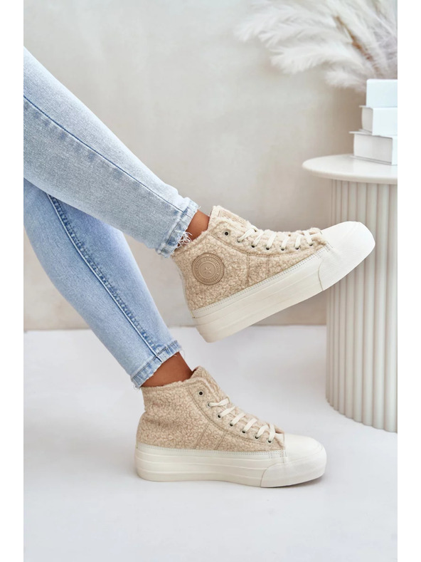 BIG STAR SHOES Затоплени дамски маратонки с пухкав хастар тип овча вълна Big Star Бежови