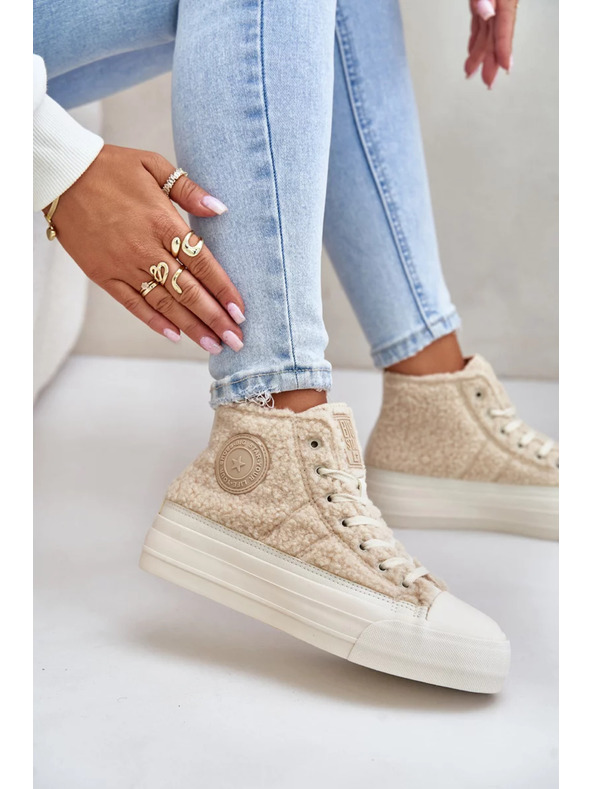 BIG STAR SHOES Затоплени дамски маратонки с пухкав хастар тип овча вълна Big Star Бежови