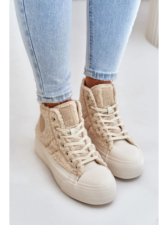 BIG STAR SHOES Затоплени дамски маратонки с пухкав хастар тип овча вълна Big Star Бежови