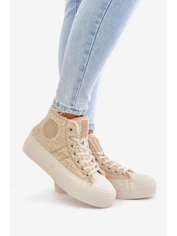 BIG STAR SHOES Затоплени дамски маратонки с пухкав хастар тип овча вълна Big Star Бежови