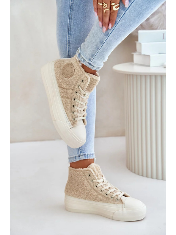 BIG STAR SHOES Затоплени дамски маратонки с пухкав хастар тип овча вълна Big Star Бежови