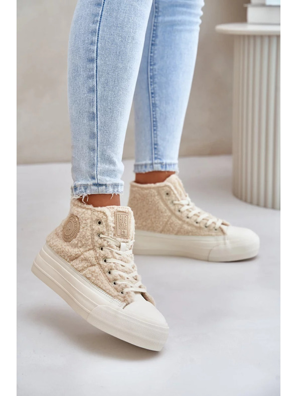 BIG STAR SHOES Затоплени дамски маратонки с пухкав хастар тип овча вълна Big Star Бежови