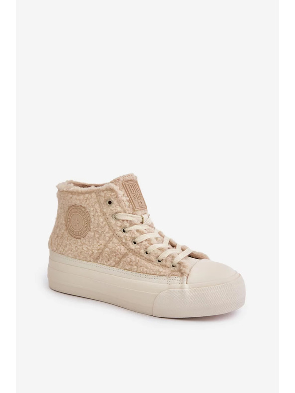 BIG STAR SHOES Затоплени дамски маратонки с пухкав хастар тип овча вълна Big Star Бежови