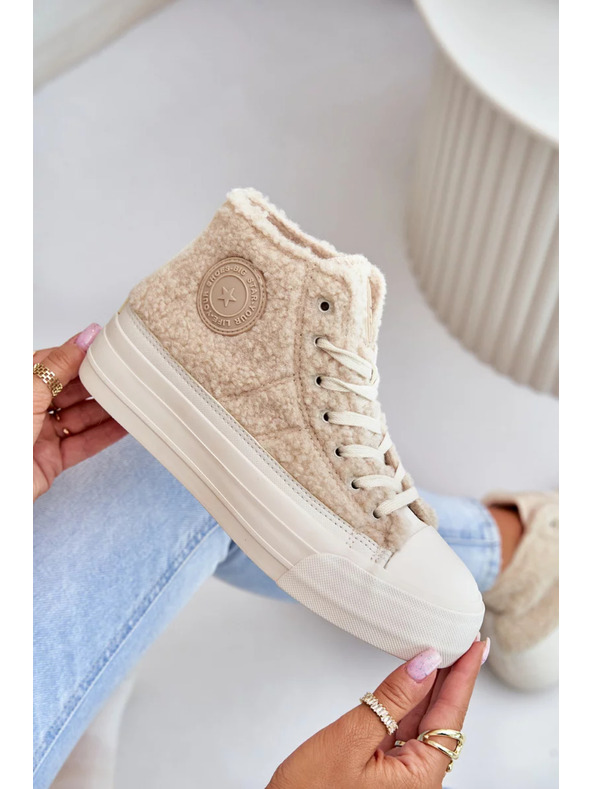 BIG STAR SHOES Затоплени дамски маратонки с пухкав хастар тип овча вълна Big Star Бежови