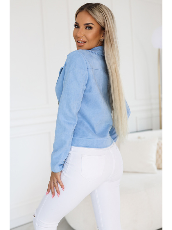 numoco Светлосиво велурено яке за мотористи с дълъг ръкав и цип