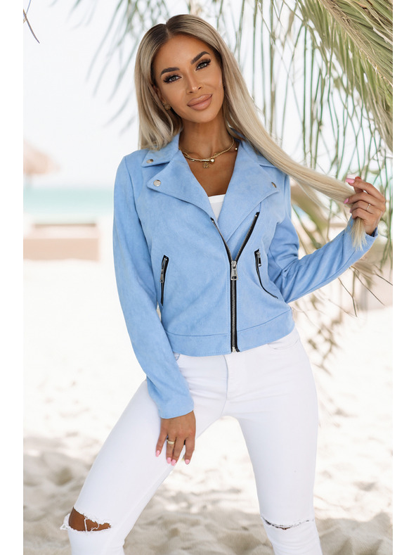 numoco Светлосиво велурено яке за мотористи с дълъг ръкав и цип