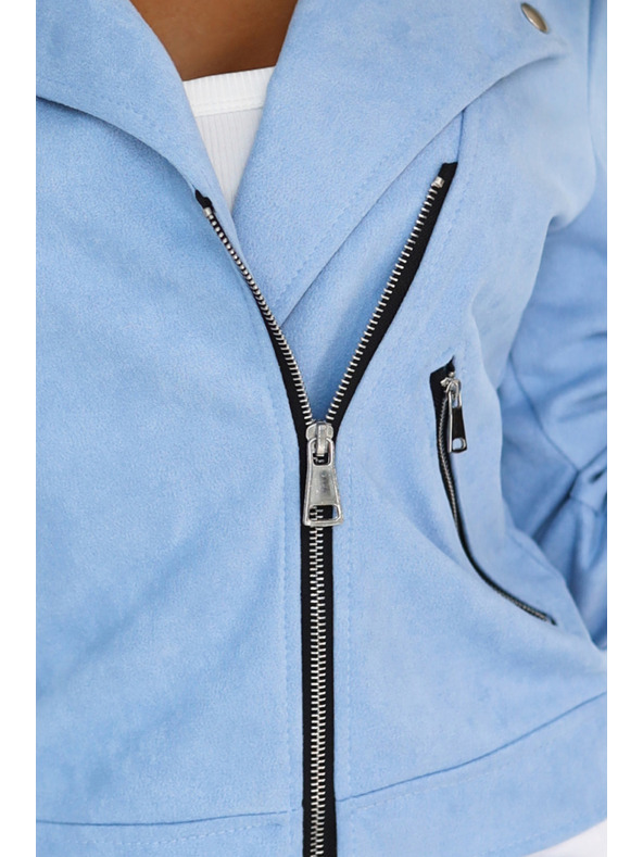 numoco Светлосиво велурено яке за мотористи с дълъг ръкав и цип