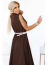 numoco Елегантна миди риза-рокля със златни копчета и колан - шоколадов цвят