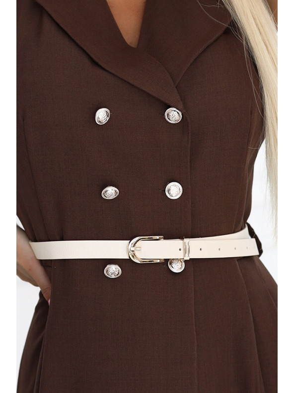 numoco Елегантна миди риза-рокля със златни копчета и колан - шоколадов цвят