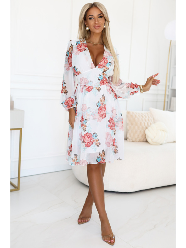 numoco Цветна шифонена преплитаща се рокля с дълъг ръкав