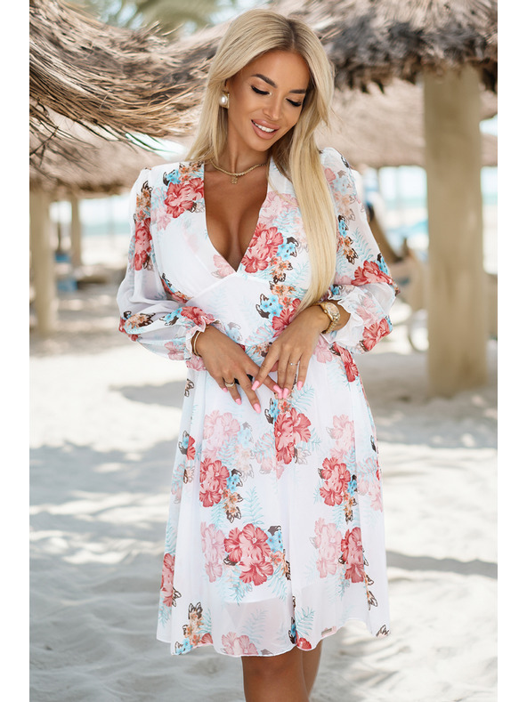 numoco Цветна шифонена преплитаща се рокля с дълъг ръкав