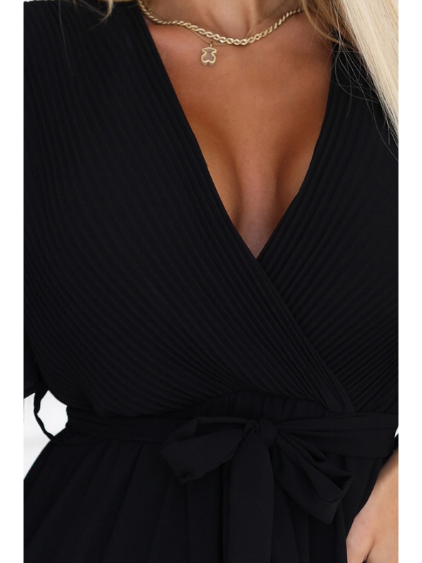 numoco Дълга рокля с плисирано деколте и връзване - черна