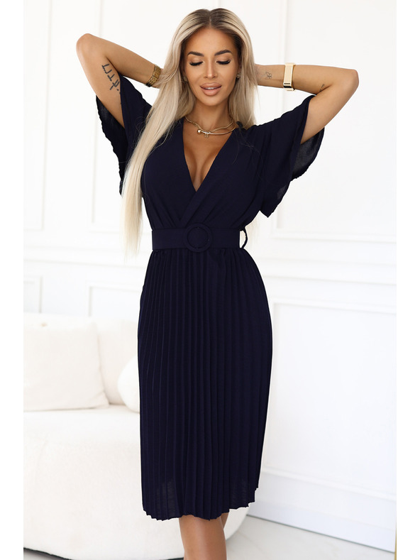 numoco Плисирана миди рокля с преплитащо се деколте и широк колан