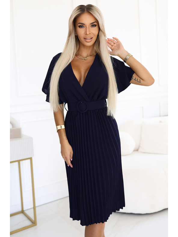 numoco Плисирана миди рокля с преплитащо се деколте и широк колан