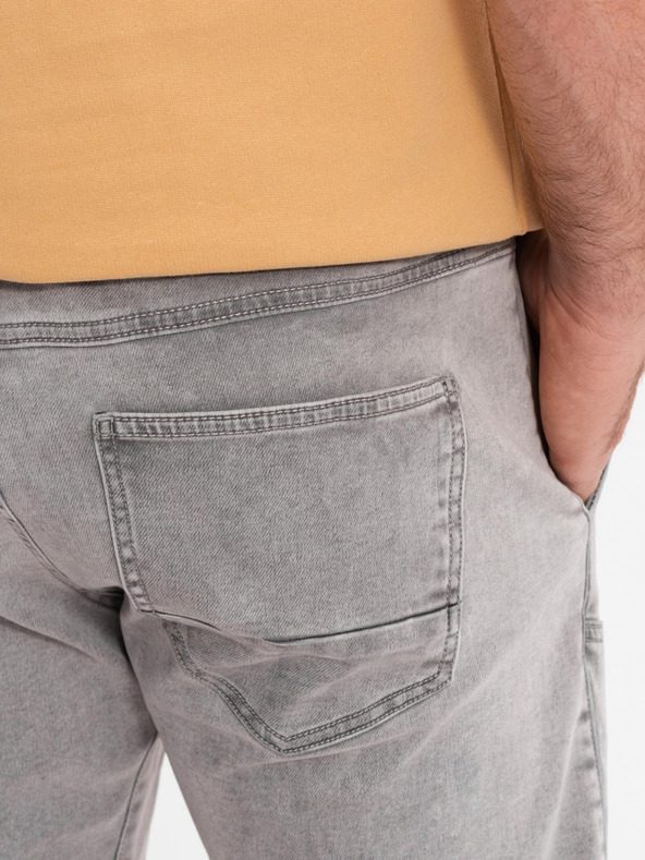 Ombre Clothing Мъжки дънкови шорти с декоративно прошиване - светло сиви