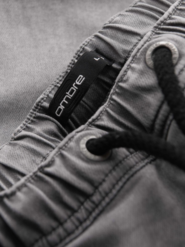 Ombre Clothing Мъжки дънкови шорти с декоративно прошиване - светло сиви