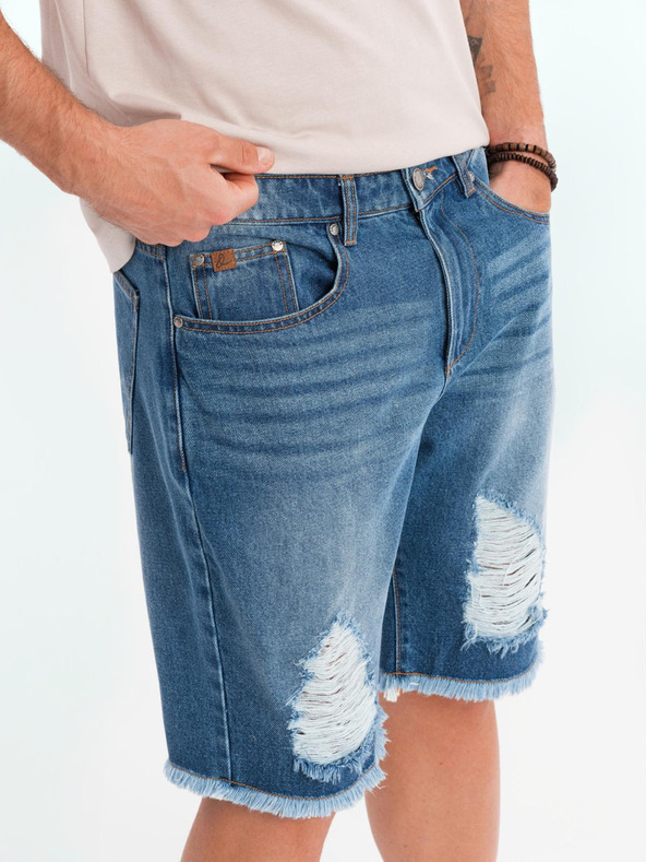 Ombre Clothing Мъжки дънкови шорти с дупки и разкъсвания - сини