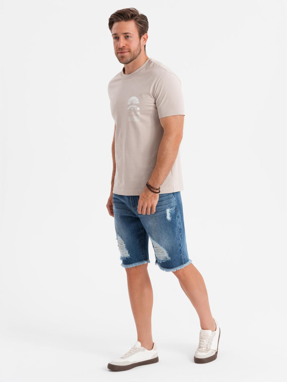 Ombre Clothing Мъжки дънкови шорти с дупки и разкъсвания - сини